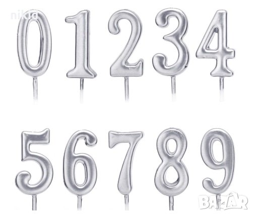 0-9 цифра години сребърна свещ за рожден ден торта украса, снимка 1
