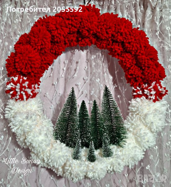 Коледен венец с елхички - ръчно направен, снимка 1