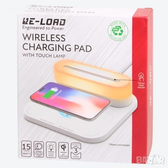 Безжично зарядно устройство с лампа за презареждане 15 вата | Различни цветове, снимка 1