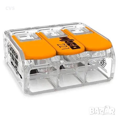 Пружинна 3-проводна клема WAGO COMPACT, 221-413, до 4.0mm2, 450V/32A, снимка 1