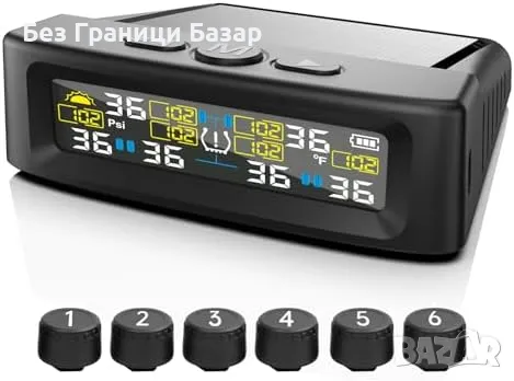 Нова TPMS система за 6 гуми – 144 PSI, соларна и USB, камион/каравана, снимка 1