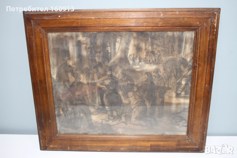 Стара патриотична картина. Хайдути нападат турски керван ., снимка 1