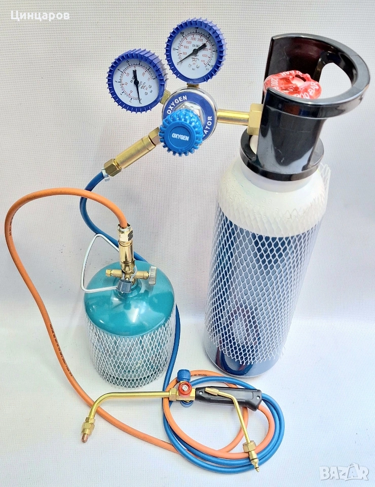 Резак/оксижен с бутилки O2/5л. и газ/2.4л, вентил, клапани предпазни , снимка 1