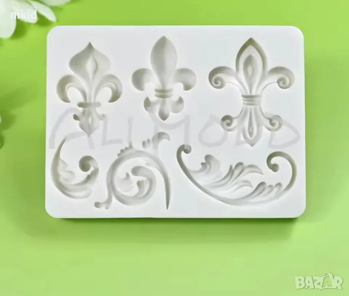Fleur De Lys Флер лого Де Лис Хералдическа лилия орнамент силиконов молд форма фондан шоколад гипс , снимка 1