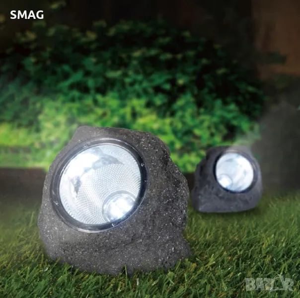 Слънчев соларен фенер LED камък дизайн 14.5x12.5x11cm S_1220606, снимка 1