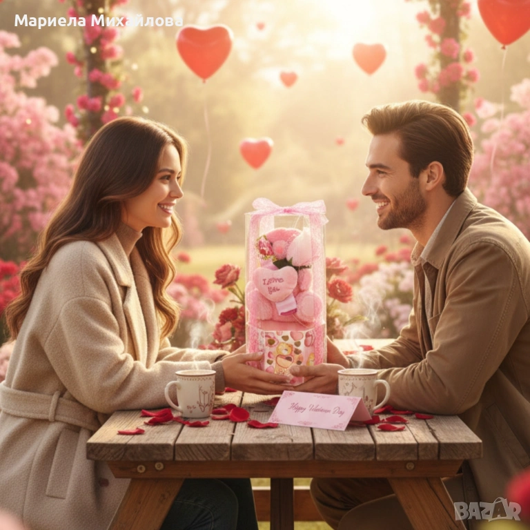 Подаръчен комплект с плюшено мече и надпис „Love you“ в прозрачна кутия!, снимка 1