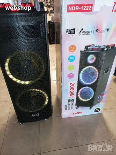 Супер Мощна Двойна Тонколона 2000W - 2 x 12" говорители, цветни светлини NDR-1222, снимка 1