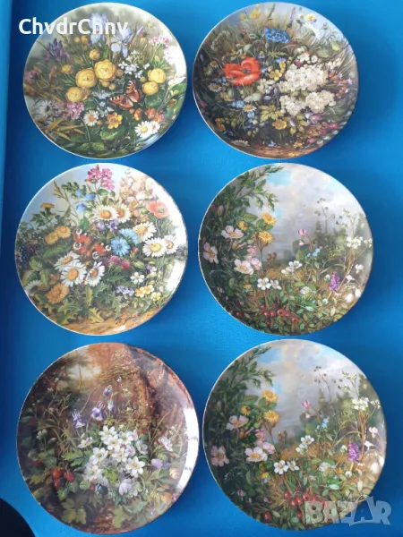 6бр Furstenberg Бавария немска колекционерска декоративна порцеланова чиния-картина/цветя, снимка 1