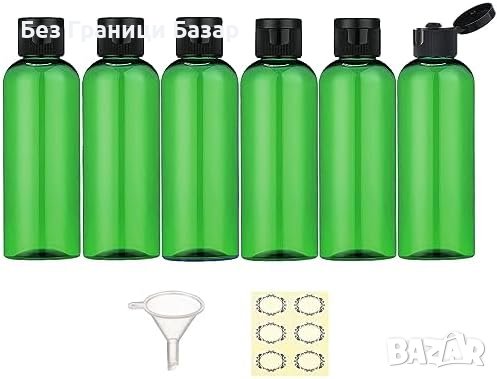 Нов комплект от 6 броя 100 мл. празни бутилки със сгъваем капак Подходящи за път къмпинг, снимка 1