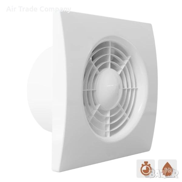 QS/ Ø100HT BB – Вентилатор за баня с клапа, сачмени лагери, таймер и датчик за влага, снимка 1