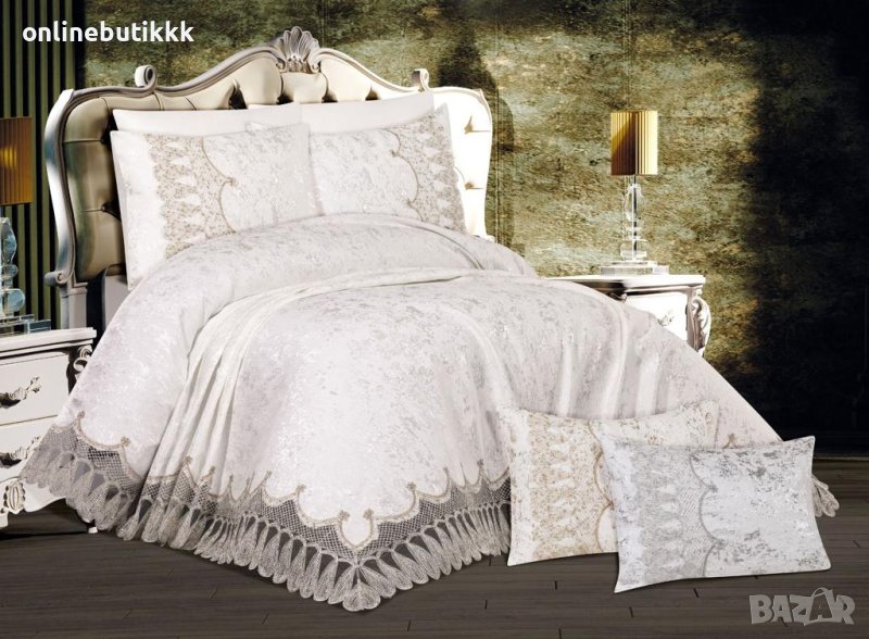 Луксозни покривки за спалня в комплект с долен чаршаф ранфорс , 2 калъфки ранфорс и 2 калъфки сатен, снимка 1