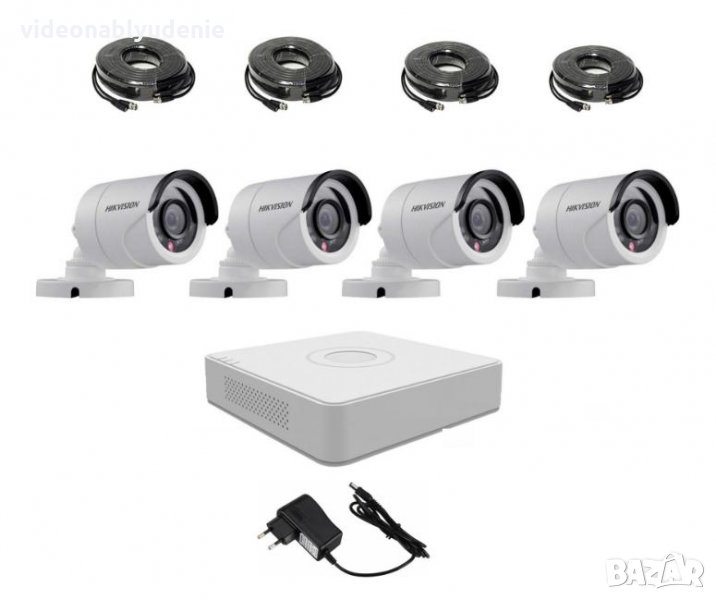 FULL HD 2 Mегапиксела Комплект за Видеонаблюдение 4х Hikvision DS-2CE16D0T-IRPF + DVR DS-7104HGHI-F1, снимка 1