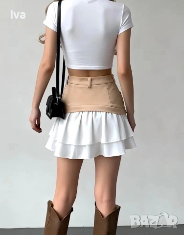 Стилна пола с двуслоен ефект и висока талия, снимка 3 - Поли - 53328170