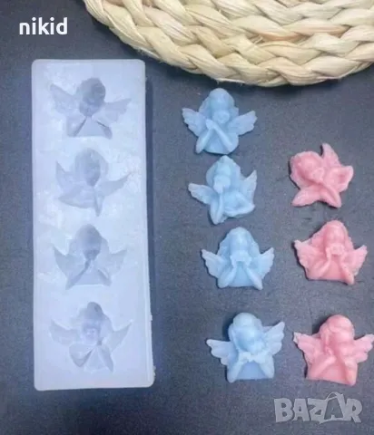 4 пози малък ангел подпрян силиконов молд форма фондан шоколад смола гипс декор , снимка 5 - Форми - 49562296