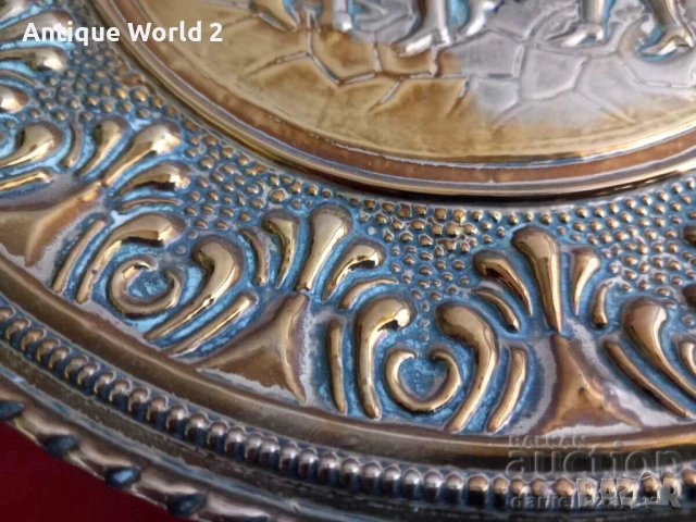БАРОКОВА Месингова Релефна Чиния ,Пано за Стена с Позлата, снимка 4 - Антикварни и старинни предмети - 53271173