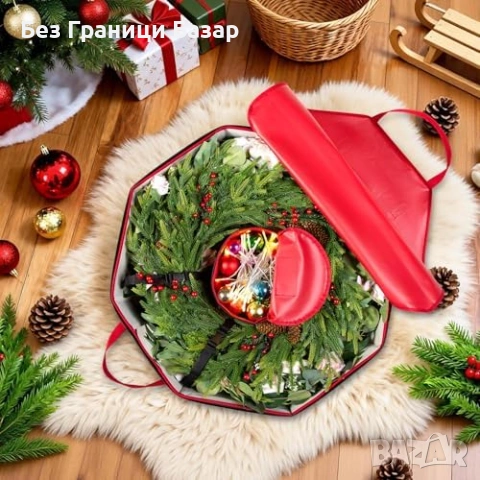 Нов Калъф за коледен венец 24″ с твърда защита и вътрешна чантичка, снимка 2 - Декорация за дома - 53155610