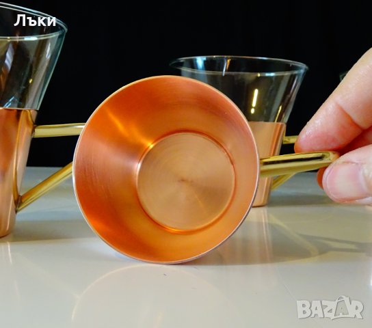 Медни чаши за ракия,плюс стъклена за кафе. , снимка 5 - Антикварни и старинни предмети - 26710953