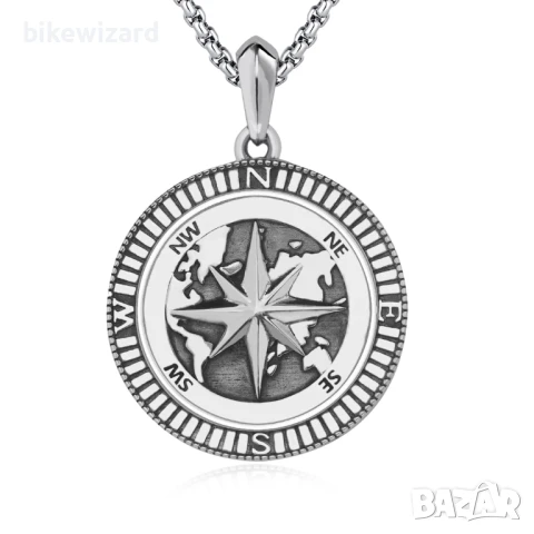 DOTBJ Колие с  карта на света сребърно и верижка от неръждаема стомана НОВО