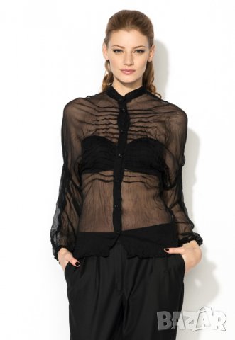 Риза прозрачна в черно М размер  38, снимка 1