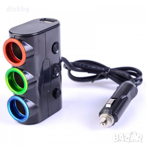 Нов разклонител за запалка на кола 1:3 с 2 х USB 5V, 3100mA, CAR-1523