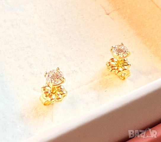 Дамски обеци жълто злато и диаманти , снимка 3 - Обеци - 52470787