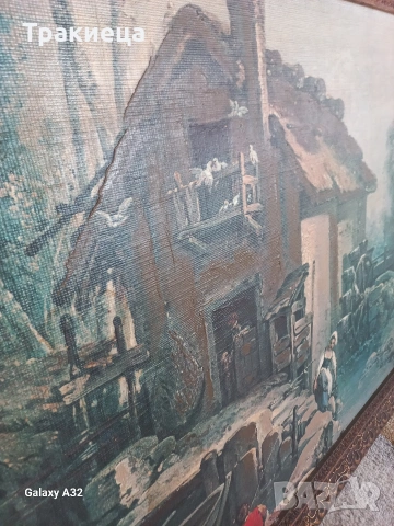 ГОЛЯМА СТАРА КАРТИНА  НА ПЛАТНО ВОДЕНИЦАТА НА БУШЕ, снимка 5 - Антикварни и старинни предмети - 53138331