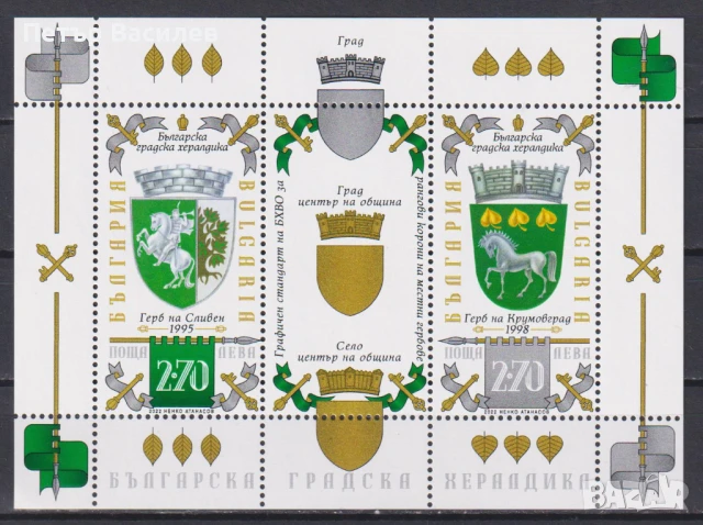 Чист блок Хералдика Гербове 2020 2022 от България, снимка 2 - Филателия - 45805863