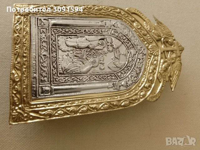 Миниатюрна икона  сребърно покритие 950 и 24k златно покритие, снимка 2 - Антикварни и старинни предмети - 49184748