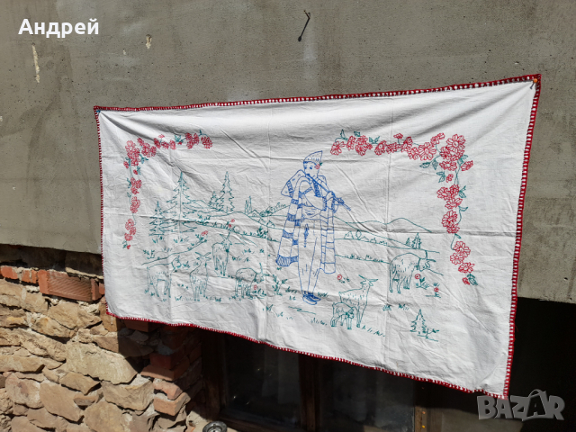 Старинен бродиран ковьор,покривка за стена #144, снимка 4 - Антикварни и старинни предмети - 36551618