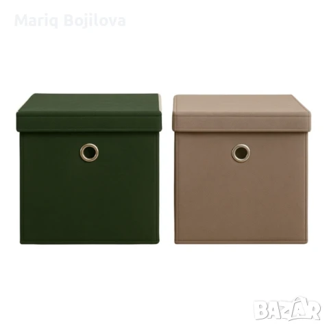 Комплект от 2 текстилни сгъваеми кутии за съхранение с капак