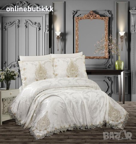 Луксозни покривки за спалня в комплект с долен чаршаф ранфорс , 2 калъфки ранфорс и 2 калъфки сатен, снимка 2 - Покривки за легло - 43006065