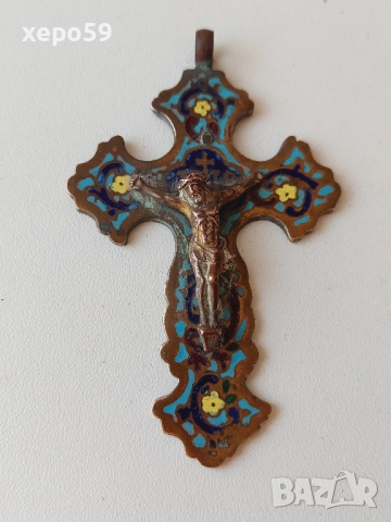 Антикварен бронзов кръст с позлата и емайл/Царска Русия/1850 год, снимка 7 - Антикварни и старинни предмети - 52537680