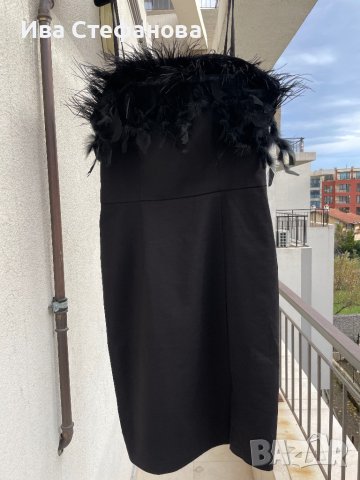 Разкошна нова черна парти коктейлна строго официална рокля Mohito пера пухчета , снимка 10 - Рокли - 42094065