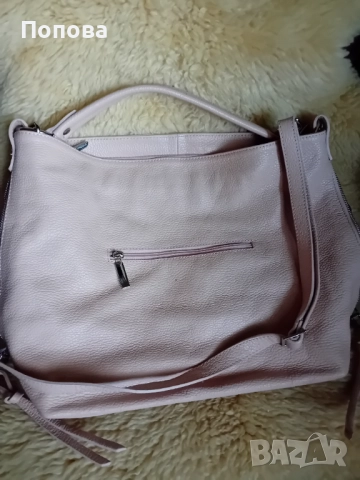 Голяма италианска розова чанта от естествена кожа , снимка 8 - Чанти - 52219310