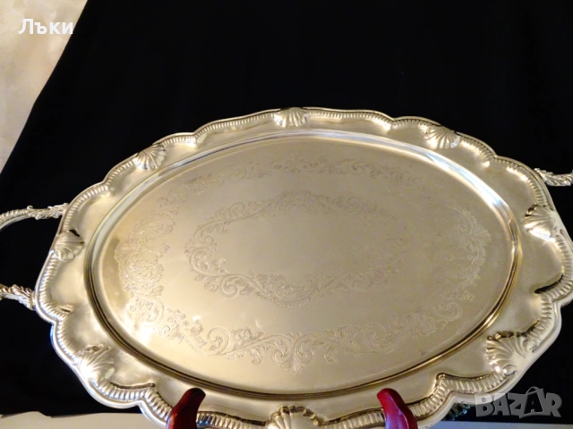 Викториански посребрен поднос JOHN'S silver Plate. , снимка 2 - Антикварни и старинни предмети - 52282277