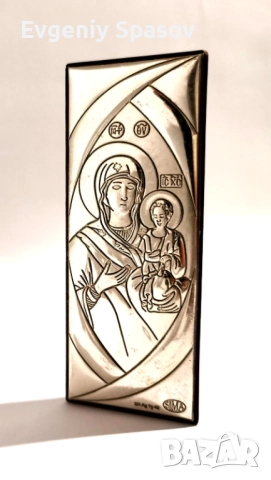 Италианска Сребърна Икона Дева Мария с детето Исус стояща или за закачване на стена., снимка 2 - Икони - 51950520