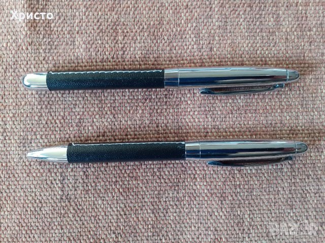 химикалка и ролер, метал и кожа в кожен калъф, снимка 4 - Ученически пособия, канцеларски материали - 32961183