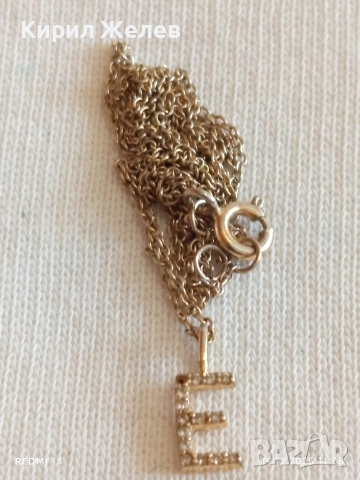 Сребърно колие с висулка буква Е с кристали ефектно позлата 37714, снимка 7 - Колиета, медальони, синджири - 52846102