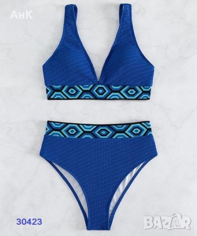 Син бански костюм с висока талия М и Л