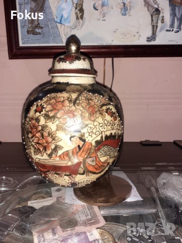Сатцума Satsuma стара ваза буркан порцелан маркиран, снимка 1 - Антикварни и старинни предмети - 43170975