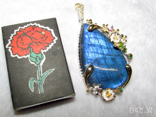 925 Масивно сребърно колие с 85 карата лабрадорит, подходящо за подарък, снимка 3 - Колиета, медальони, синджири - 51701911