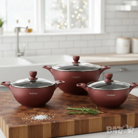 Комплект от 3 тенджери с мраморно покритие,незалепващи за всички видове котлони, снимка 5 - Съдове за готвене - 53573997