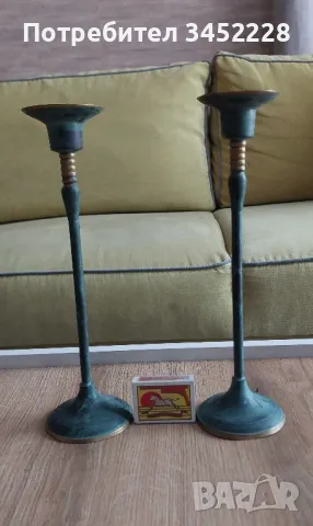 свещници месинг два броя за ценители височина 25см , снимка 4 - Други - 49138605