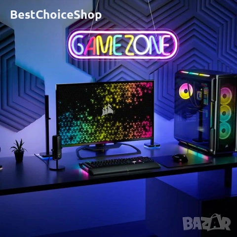 LED неонова табела за геймърска стая GAMING ZONE