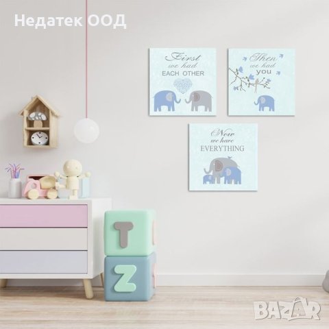 Декоративно платно, Семейство слонове, 25х25х1см 3 бр., снимка 2 - Декорация за дома - 43624199