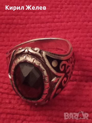 СТАР АНГЛИЙСКИ СРЕБЪРЕН ПРЪСТЕН СРЕБРО 925 НИЕЛО ОРНАМЕНТИКА с ЧЕРЕН АХАТ ФАСЕТИРАН 22279, снимка 3 - Пръстени - 33049568