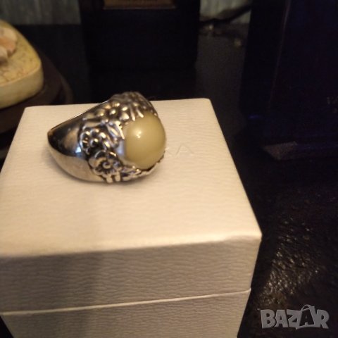 Сребро и слонова кост ,ръчна изработка масивен пръстен  КОЛЕДНО НАМАЛЕНИЕ , снимка 4 - Пръстени - 37943753