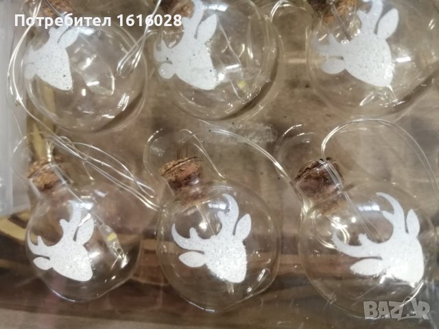 Нови LED гирлянди със стъклени топки с изрисувани звезки и еленчета., снимка 1 - Декорация за дома - 42995060