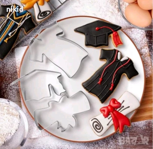 Шапка тога Абитуриент Диплома рамка падаща звезда метална форма резец сладки бисквитки фондан бал, снимка 8 - Форми - 50659696