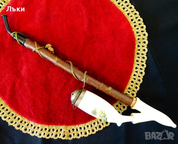 Тиролска порцеланова лула,ловна картина Елен. , снимка 6 - Антикварни и старинни предмети - 51409673